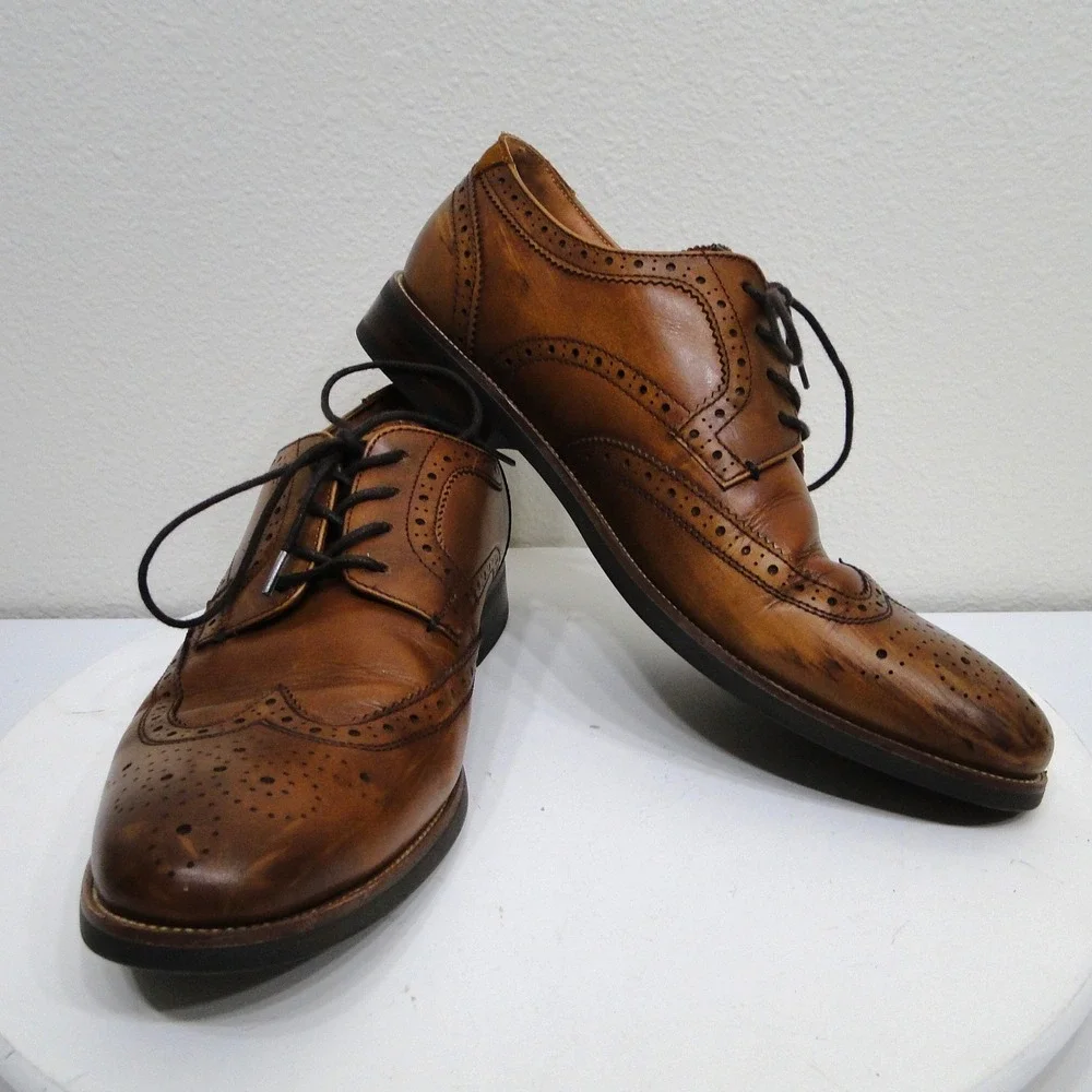 Florsheim Comfortech Upscale Wingtip Oxford‎ Cognac Brown Leather Mens 9.5 11956